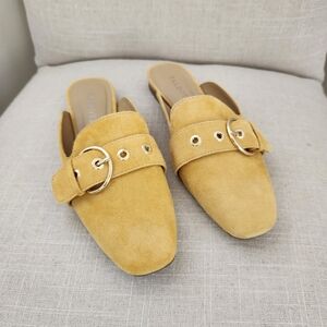 Talbots Amber Gold Stella Buckle Suede Mules